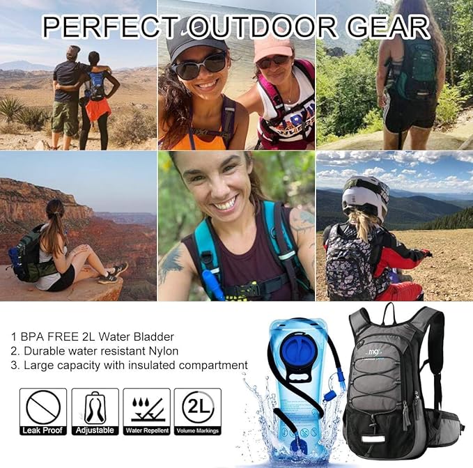 15L Insulated Hydration Backpack Pack with 2L Water Bladder Lightweight Hiking Backpack Bag for