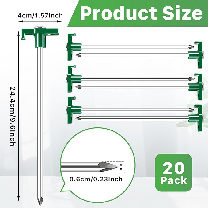 20 Pack Tent Stakes Heavy Duty, 9.6 Inch Camping Stakes, Non-Rust Metal Tent Pegs, Ground Stakes