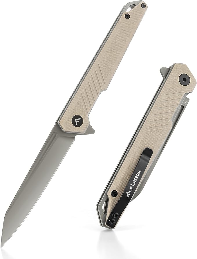 FLISSA Folding Knife, Pocket Knife with D2 Steel Blade, G10 Handle, Pocket Clip, Lightweight for