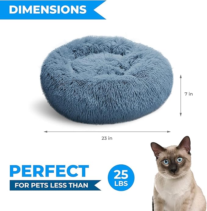 Whiskers & Friends Cat Bed, Cat Beds for Indoor Cats Washable, Orthopedic Soft Fluffy Round Calming