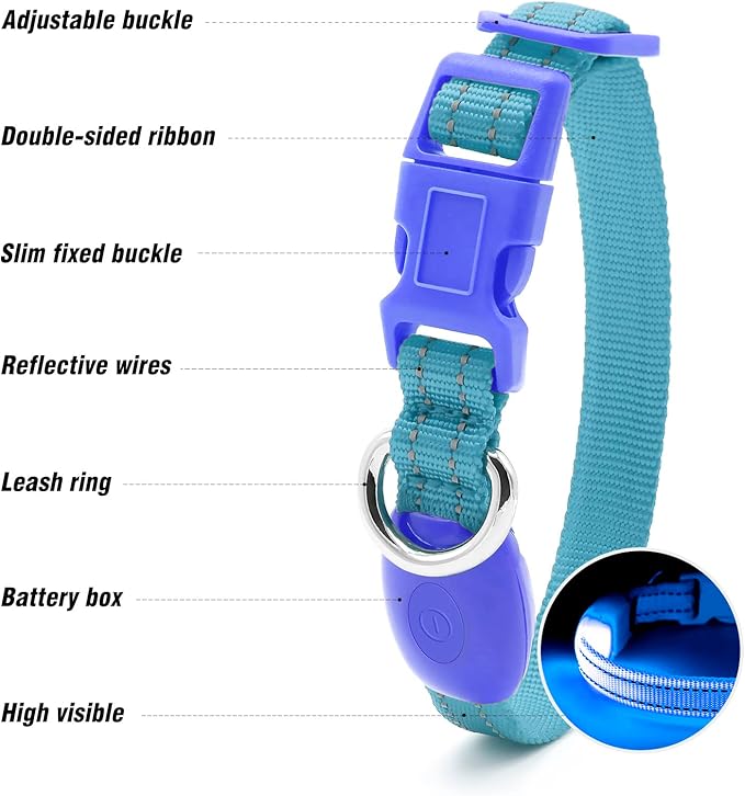 Visinite Light Up Dog Collars for Small Dogs,LED Dog Collar Light Rechargeable,Fully Adjustable