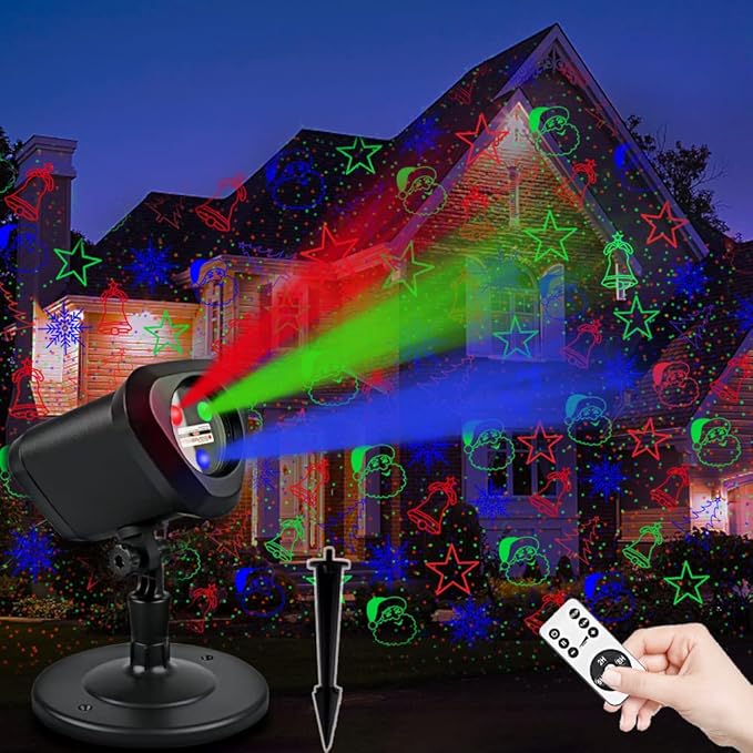 RGB Laser Christmas Lights - Indoor/Outdoor, 3 Colors, Multiple Patterns, Waterproof with Remote