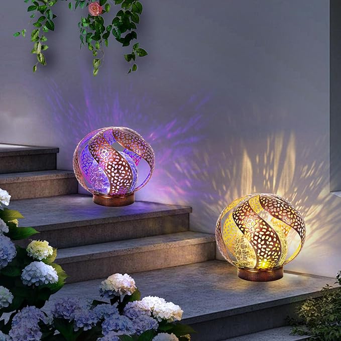Solar Lights Outdoor - Ramadan Decor for Outside Garden, Hollow Light With Glass Globe, Lantern