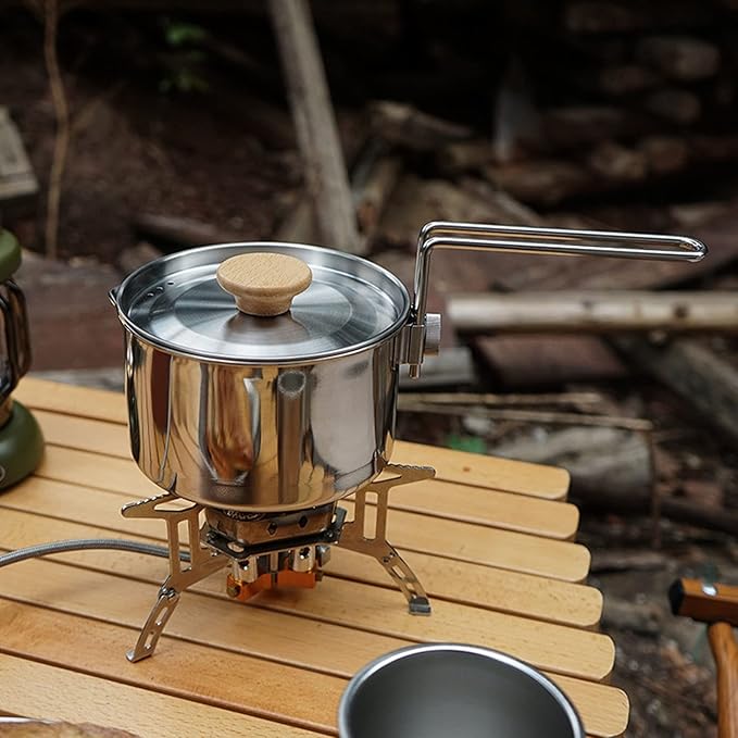 Stainless Steel Camping Kettle, Portable 1L Camping Pot with Removable Handle, Ideal for Outdoor