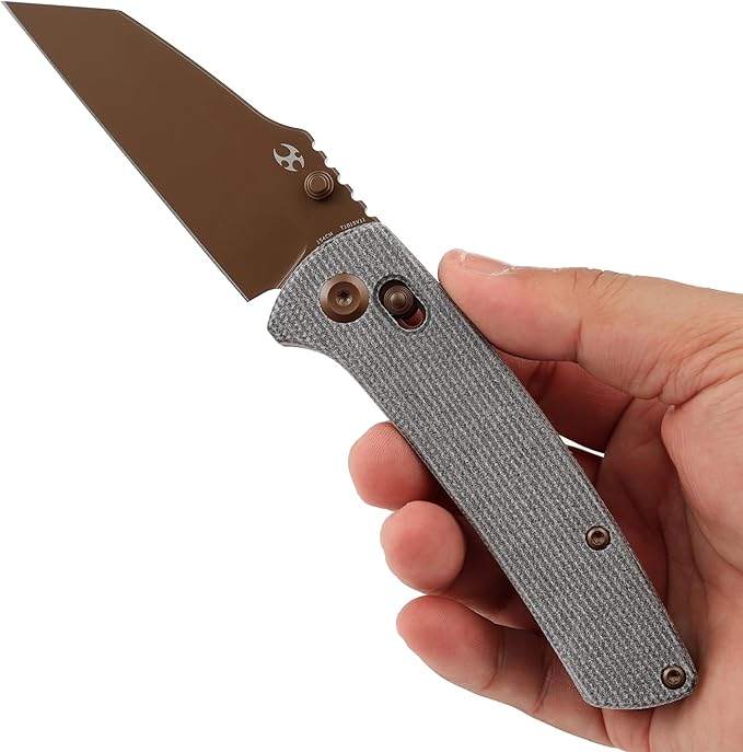 KANSEPT Main Street Pocket Folding Knife, 3.36''Rose Gold Coated 154CM Sharp Blade, Black Micarta