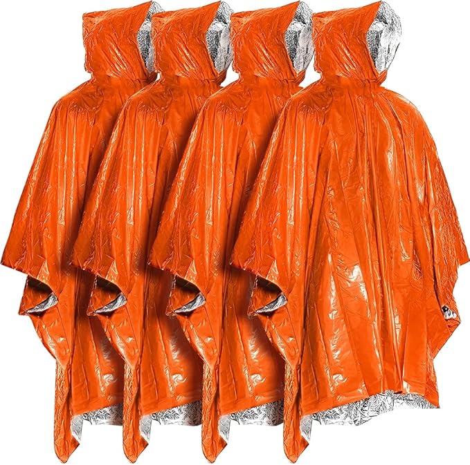 Everlit Survival Rain Poncho Emergency Mylar Space Blanket Camping Gear-Retain 90% of Body Heat