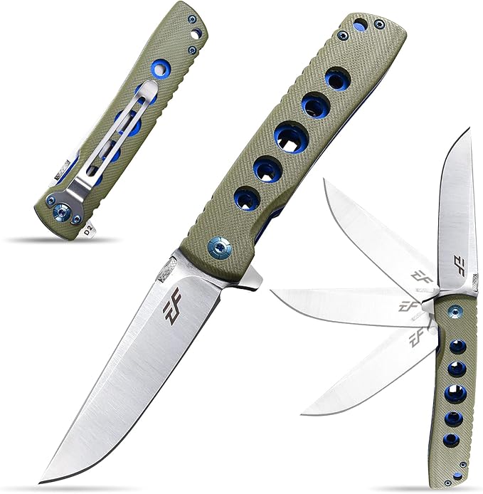 Eafengrow EF27 Folding knife, D2 Steel Blade Everyday Carry, Flipper Open, Liner Lock, G10 Handle