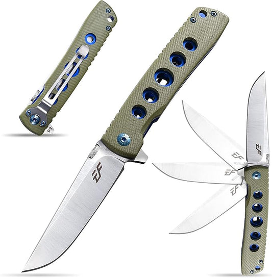 Eafengrow EF27 Folding knife, D2 Steel Blade Everyday Carry, Flipper Open, Liner Lock, G10 Handle