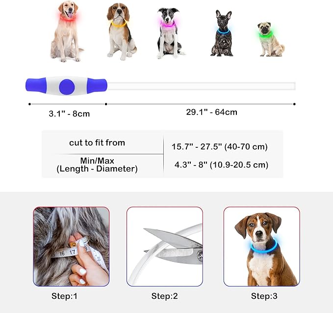 Light Up Dog Collar, Dlitk Rechargeable Cuttable LED Dog Collars, Pet Safety Light at Night Walking