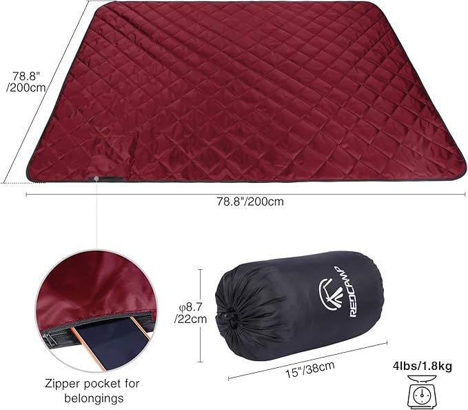 REDCAMP Large Warm Blanket with Sherpa Lining, Cold Weather Outdoor Blanket Windproof for Camping