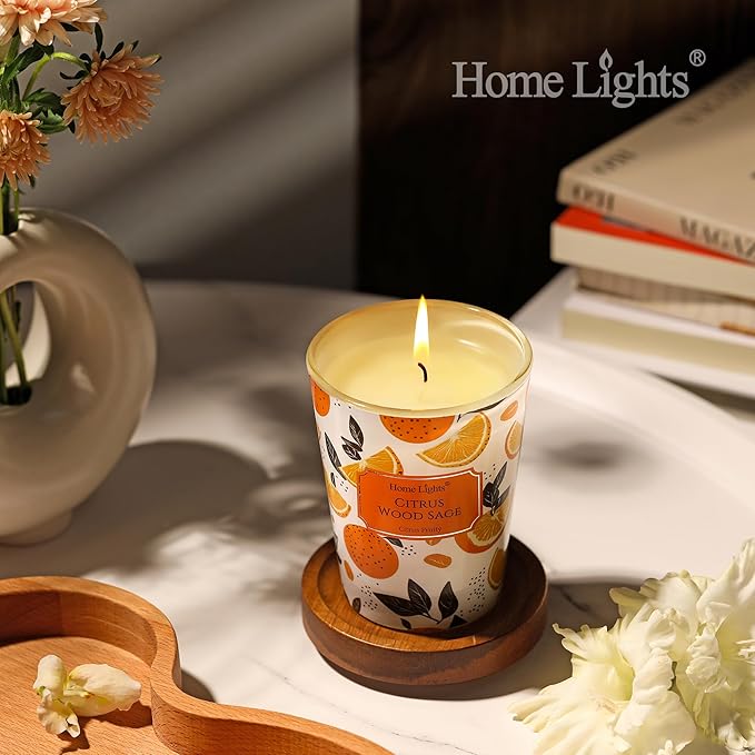 HomeLights Citrus Wood Sage Scented Candles | 6.7oz Soy Candles Eclectic Mixed Styles Large Candle