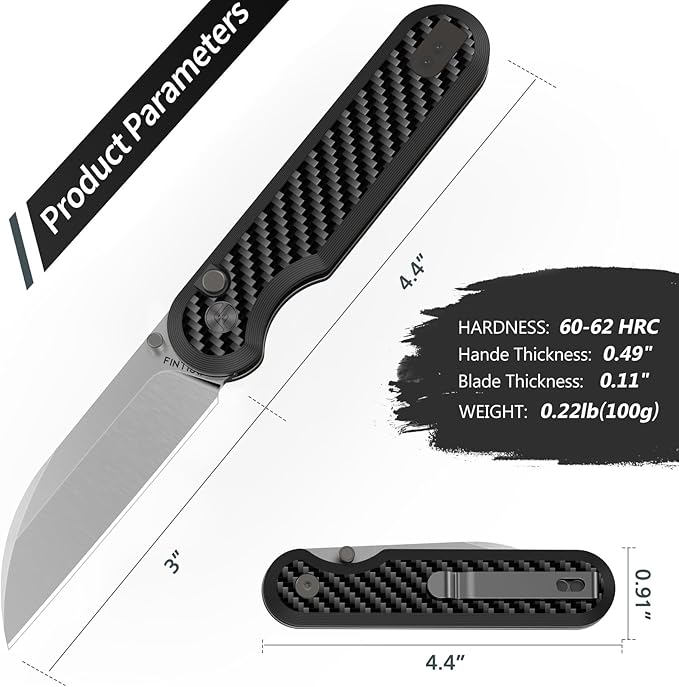 FINTISO Pocket Knife, 3" S35VN Blade EDC Knife with Carbon Fiber Handle, Folding Knife with Pocket