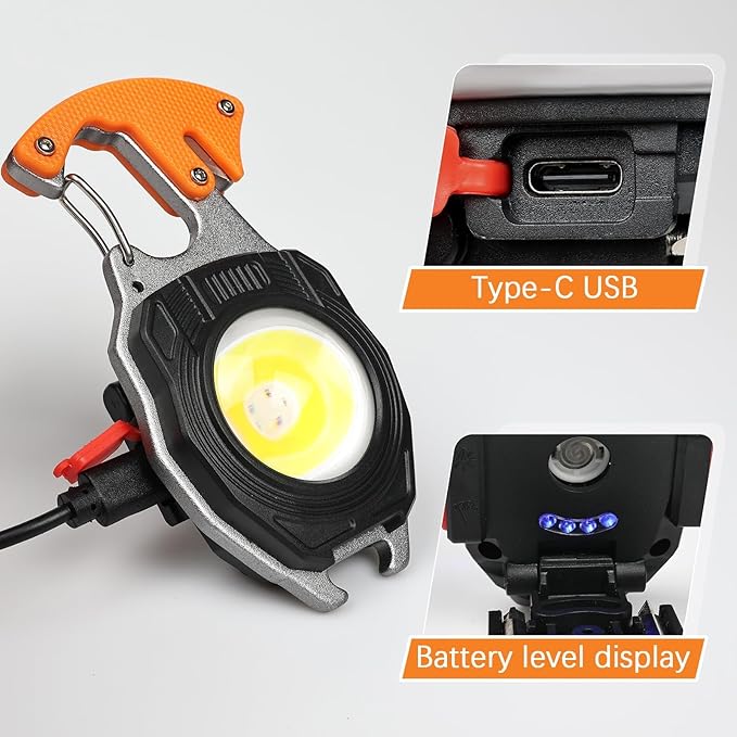 MAKDAK 2PC Keychain Flashlight Rechargeable Cob Keychain Work Light 7 Modes 1600Lumen High Lumen