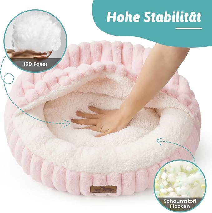 Cat Bed with Hooded Blanket, Round Fluffy Anti-Anxiety Pet Bed for Cats/Toy Breed Dogs, Cozy Donut