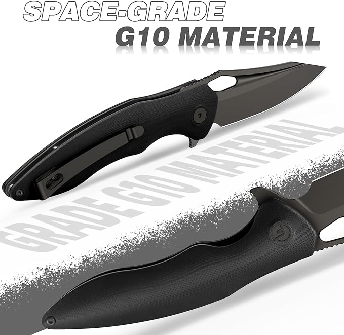 FINTISO Apollo Pocket Knife, 3.3" 14C28N Blade G10 Handle Folding Knife with Liner Lock, Small EDC