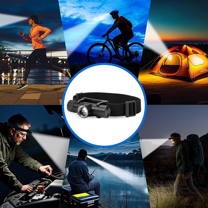 2 Pack 2200 mAh USB-C Rechargeable Dual Power Headlamp with Twist Focus Beam and Magnetic Base