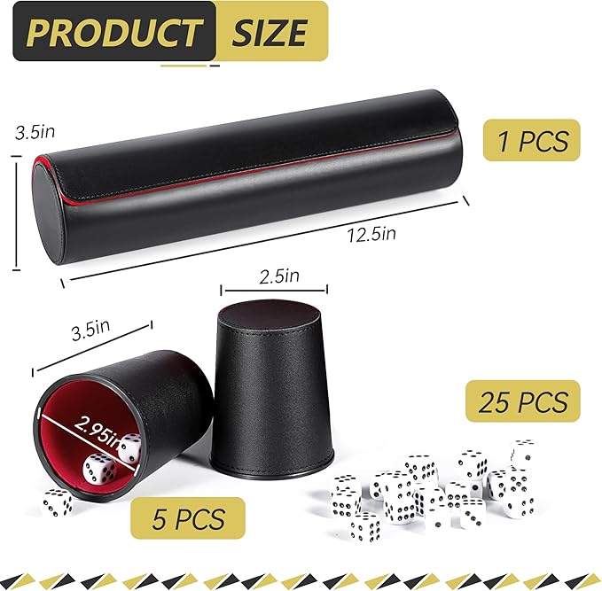 Party Games Leather Dice Cup Set, 5 Dice Cups+25 Dice+1 Folding Tray Exclusive Storage and