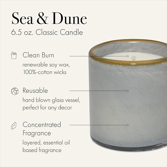 LAFCO New York Classic Candle, Sea & Dune - Pack of 2, 6.5 oz - 50-Hour Burn Time - Reusable, Hand