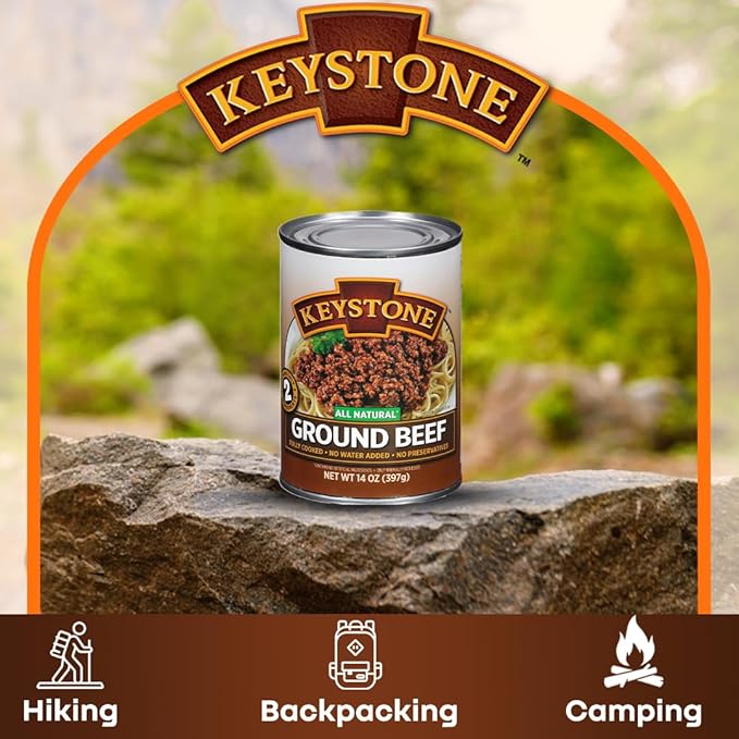 Keystone Meats All Natural Heat and Serve Ground Beef 14 oz – Fully Cooked Canned Meat – Ready to
