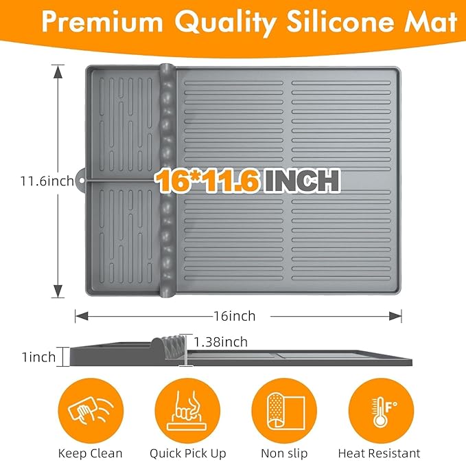 Griddle Mat Compatible with Blackstone, Silicone Grill Tools with Drip Pad, Spatula Mat for Outdoor