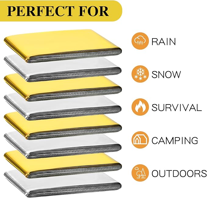 Macarrie 100 Pack Emergency Thermal Blankets Silver Foil Survival Blanket Kit for Outdoors
