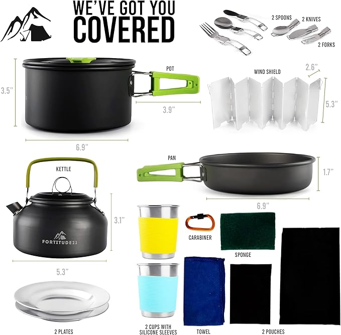 Camping Cookware Set - 19-Piece Lightweight Backpacking Cookware with Pots, Pans, Utensils