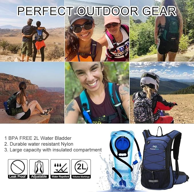 15L Insulated Hydration Backpack Pack with 2L Water Bladder Lightweight Hiking Backpack Bag for