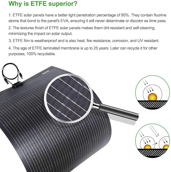 LensunSolar 80W 12V Flexible Solar Panel ETFE Black Thin, Monocrystalline High Efficiency, Slim