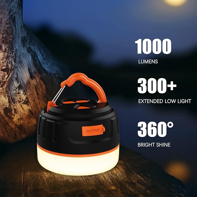 Rechargeable LED Camping Lantern 1000LM, 300H Runtime, 6400mAh, IPX5 Waterproof Tent Light for