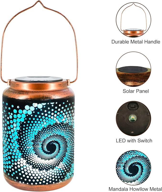 Solar Lanterns Outdoor Hanging Lantern Metal Waterproof LED Lantern with Solar Powered Garden Patio