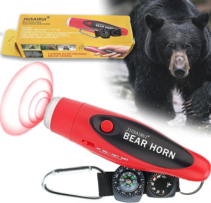 120dB Electronic Air Horn with Compass & Thermometer- Bear Horn to Scare Bears - Self Defense for