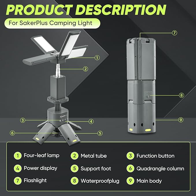 Portable Camping Light, 14000mAh Telescopic Camping Lantern with Rechargeable Power Supply