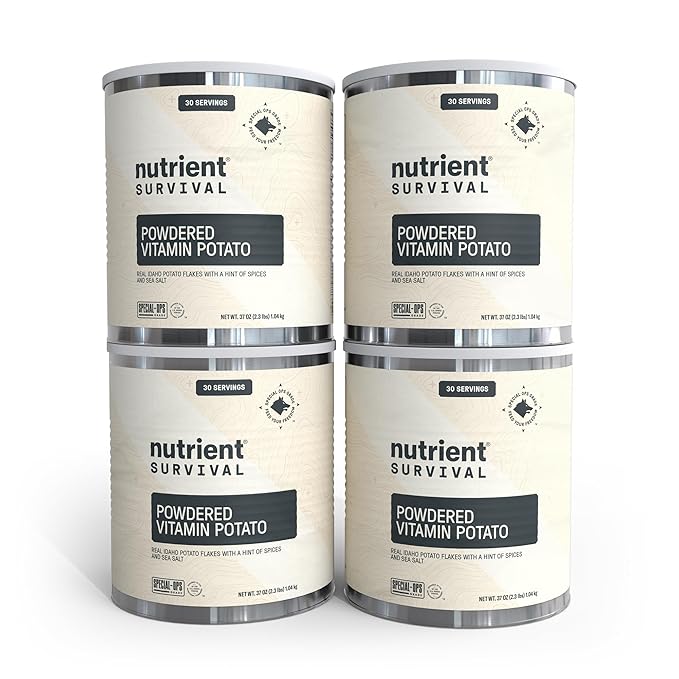 Nutrient Survival Potato Flakes, Powdered Vitamin Potato (4 Cans, 30 Servings per Can) for Mashed