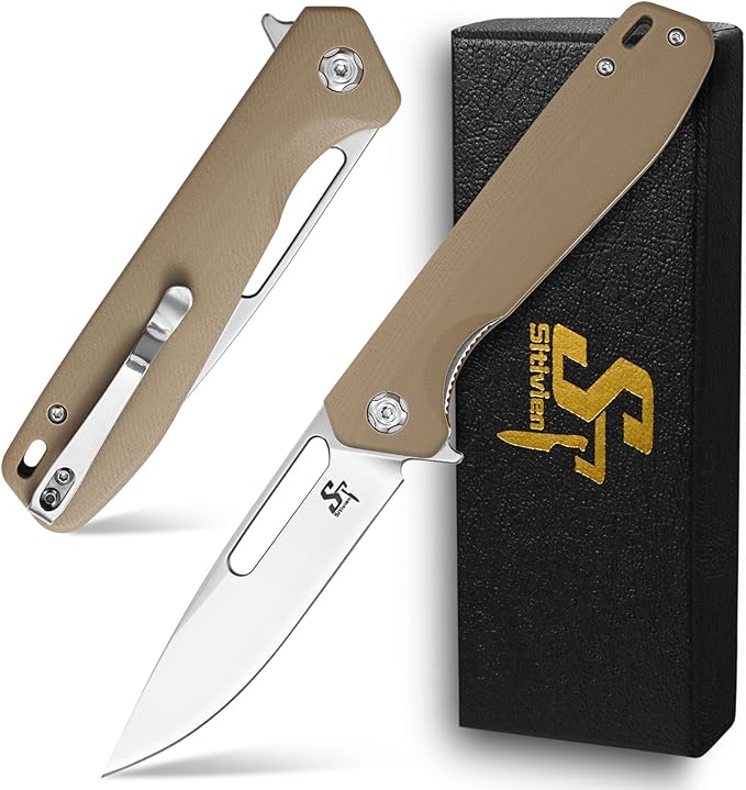 Sitivien ST801 Folding Knife,8Cr18Mov Steel Blade with G10 Handle Pocket Knife EDC Tool Knife for