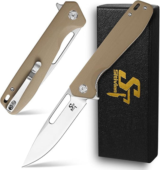 Sitivien ST801 Folding Knife,8Cr18Mov Steel Blade with G10 Handle Pocket Knife EDC Tool Knife for