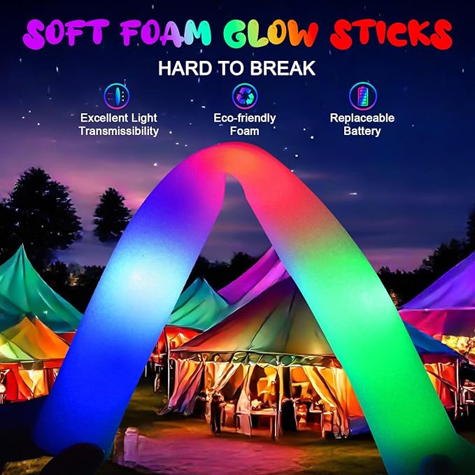 100 PCS Foam Glow Sticks, Bulk Glow Sticks with 3 Modes Colorful Flashing, LED Light Sticks, Glow