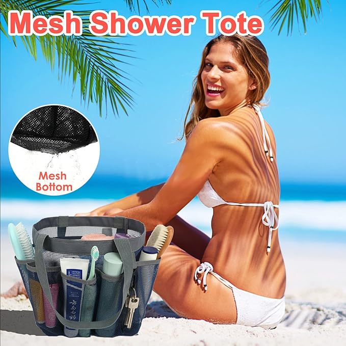 Mesh Shower Caddy Portable for College Dorm Room Essentials, 8-Pocket Large Shower Basket Tote Bag