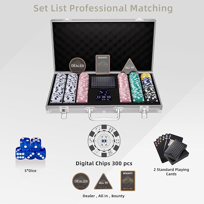 LUOBAO11.5 Gram Poker Chips Set 300 Piece Casino Chips with Denominations, Professional Blackjack &
