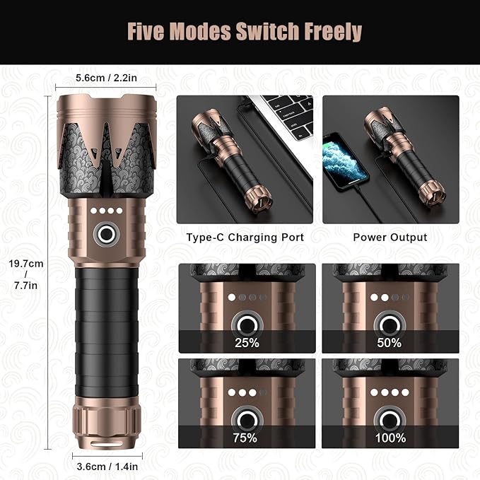 SKYFIRE LED Flashlights High Lumens with Ignition Lens,9000 Super Bright Tactical