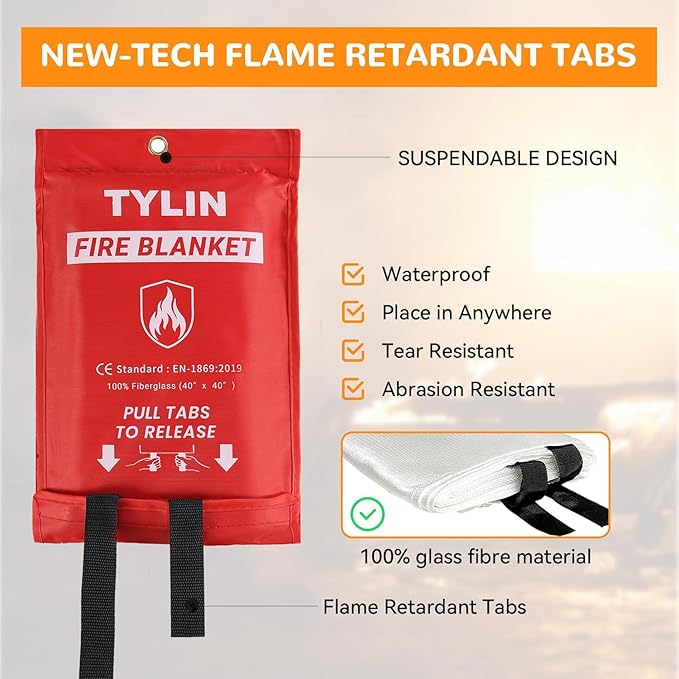 TYLIN Emergency Fire Blanket for Home & Kitchen 40??x 40??- 4 Pack, High Heat Resistant Fire