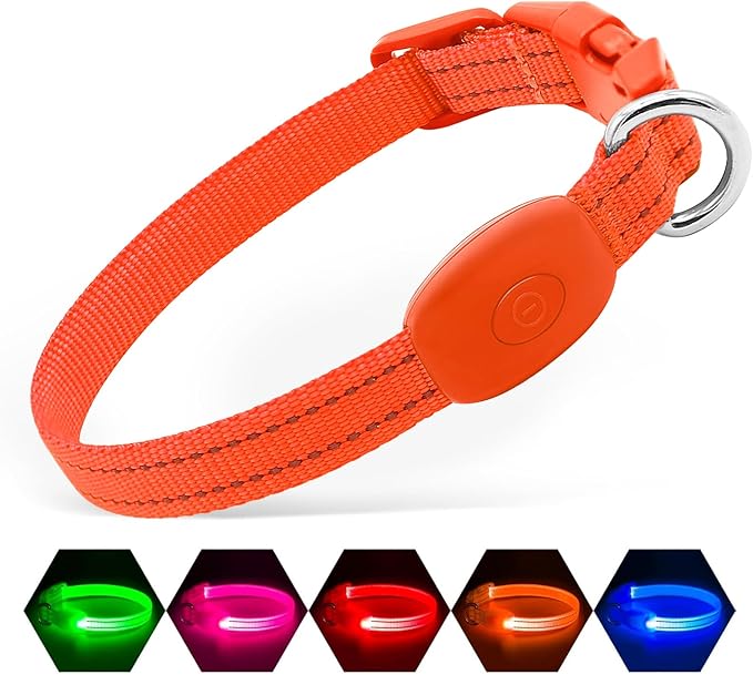 Illumifun Light Up Dog Collar for Small Dogs Cats, Rechargeable LED Dog Collar Glow at Night