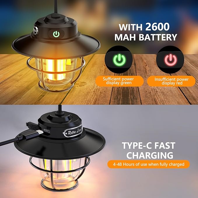 Camping Lantern, Portable Camping Light, Rechargeable Lanterns 4 Light Modes(1300-6500K)