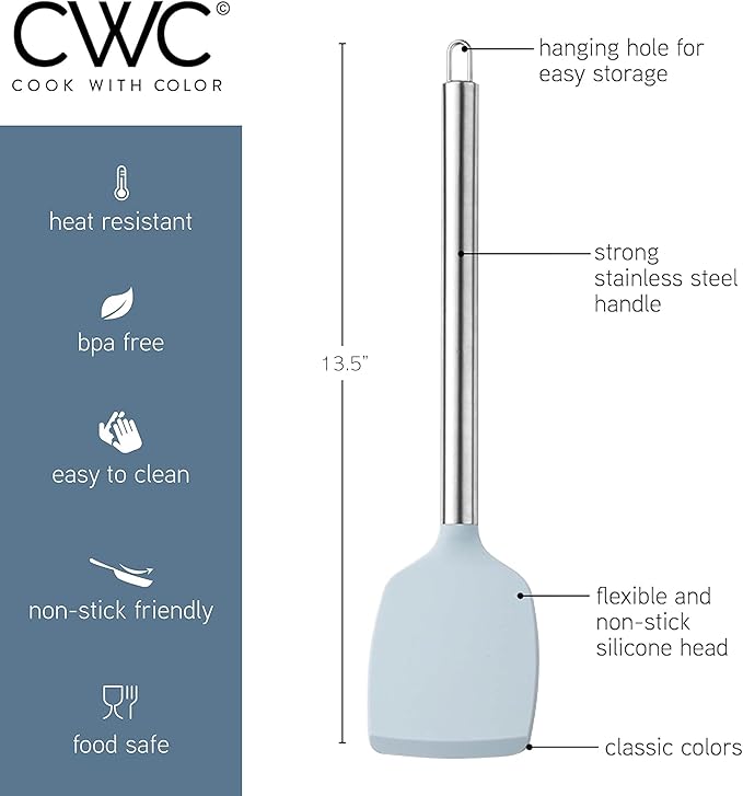 COOK WITH COLOR Silicone Cooking Utensils, Kitchen Utensil Set, Easy to Clean Silicone Kitchen