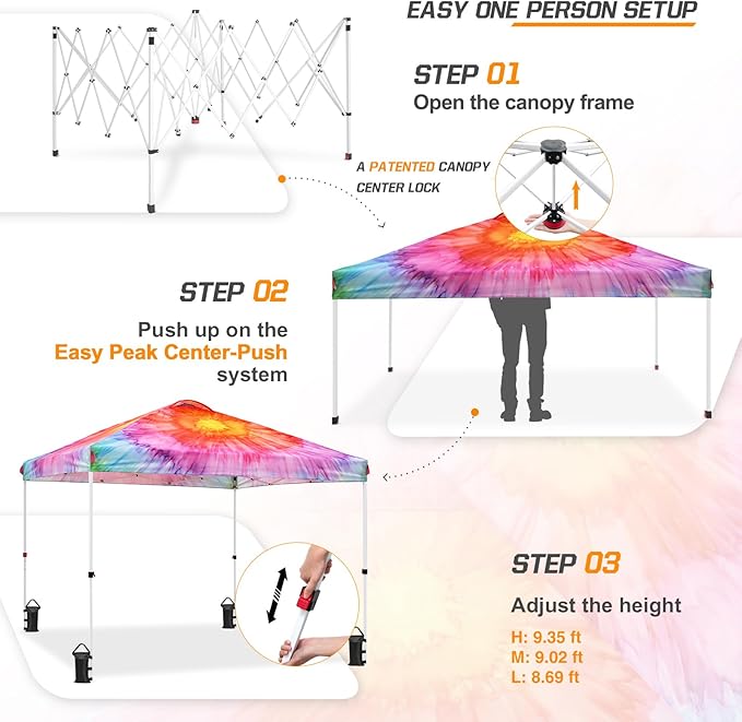 EAGLE PEAK Pop Up Canopy Tent with Wheeled Carry Bag, 8 Stakes, 4 Ropes, 4 Weight Bags, Easy Set Up