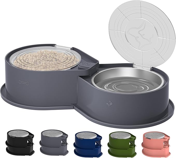 Stainless Steel Dog Bowl Set with Lids, 304 Metal Dual Food & Water Bowls for Dogs & Cats, Foldable