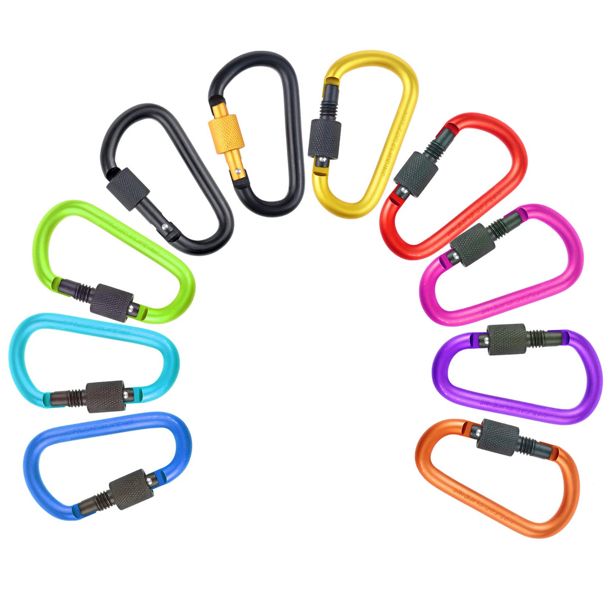 10 Pack Aluminum D Ring Key Rings Hiking Clips Locking Carabiner for Hiking Camping Fishing and