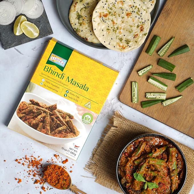 Ashoka Ready to Eat 1932, Vegan Spiced Orka, All-Natural Bhindi Masala, Real Indian Meals, Kosher