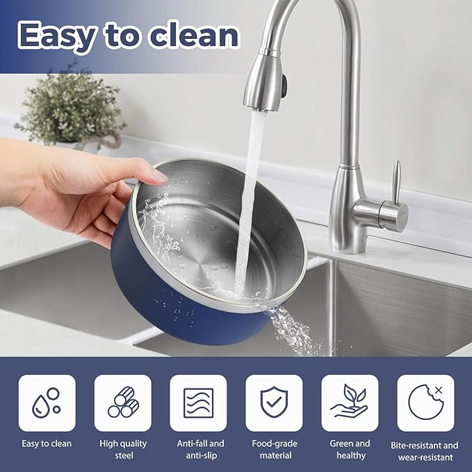 Stainless Steel Dog Bowl, Metal Water and Food Dish for Large Dogs, Insulated Non-Slip Pet Bowl