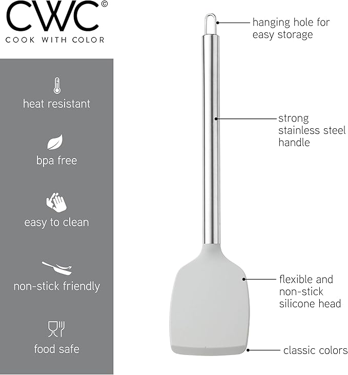 COOK WITH COLOR Silicone Cooking Utensils, Kitchen Utensil Set, Easy to Clean Silicone Kitchen