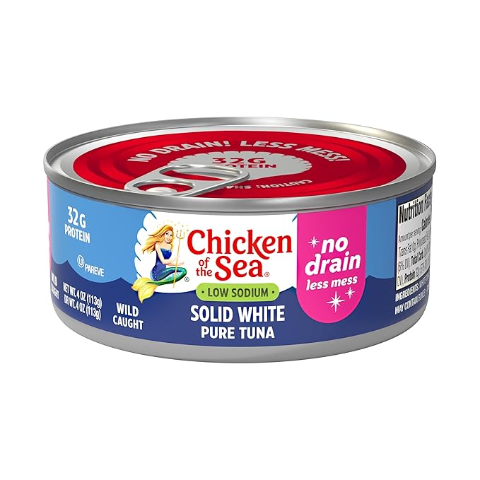 Chicken of the Sea Solid White Pure Tuna, Wild Caught, No Drain, Low Sodium, 4 oz. Can (Pack of 24)